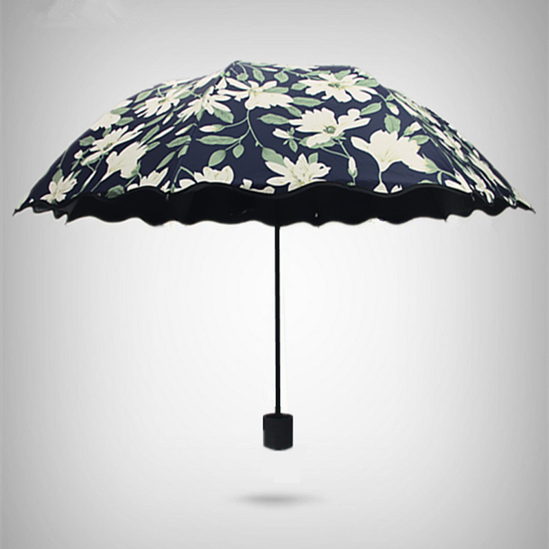百合花晴雨傘折疊韓國創意女黑膠防曬防紫外線兩用三折遮陽太陽傘