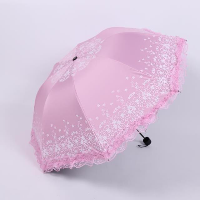 2017新款創意成人清新三折疊雨傘櫻花蕾絲黑膠防曬太陽傘晴雨兩用