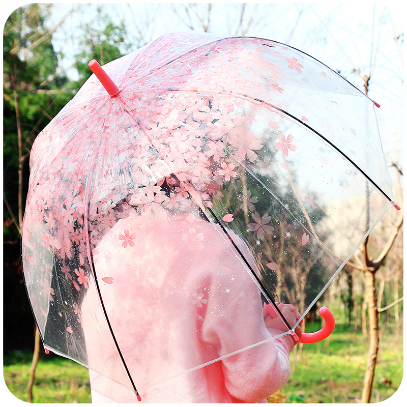 創意櫻花透明雨傘女折疊 學生公主長柄韓國小清新晴雨兩用傘女神