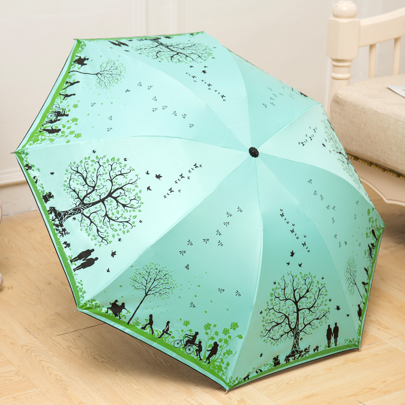 幸福樹小清新創意三折晴雨兩用折疊雨傘防曬遮太陽傘男女加固黑膠