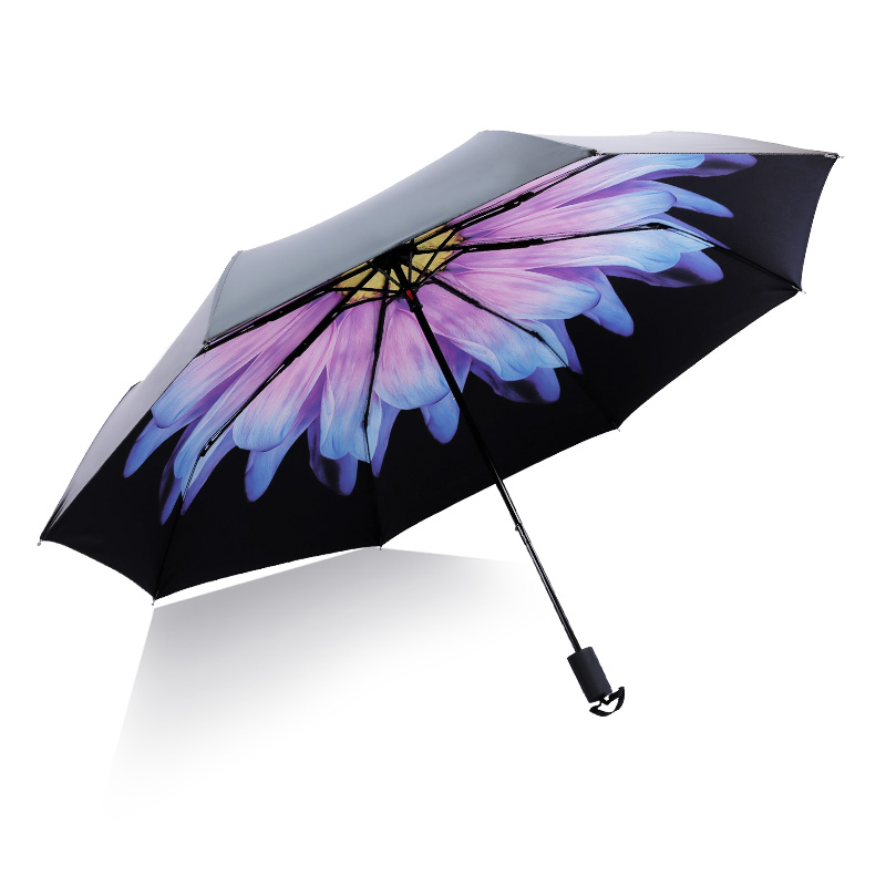 黑膠遮陽傘防紫外線女防曬傘太陽傘三折疊晴雨傘兩用超輕小黑傘