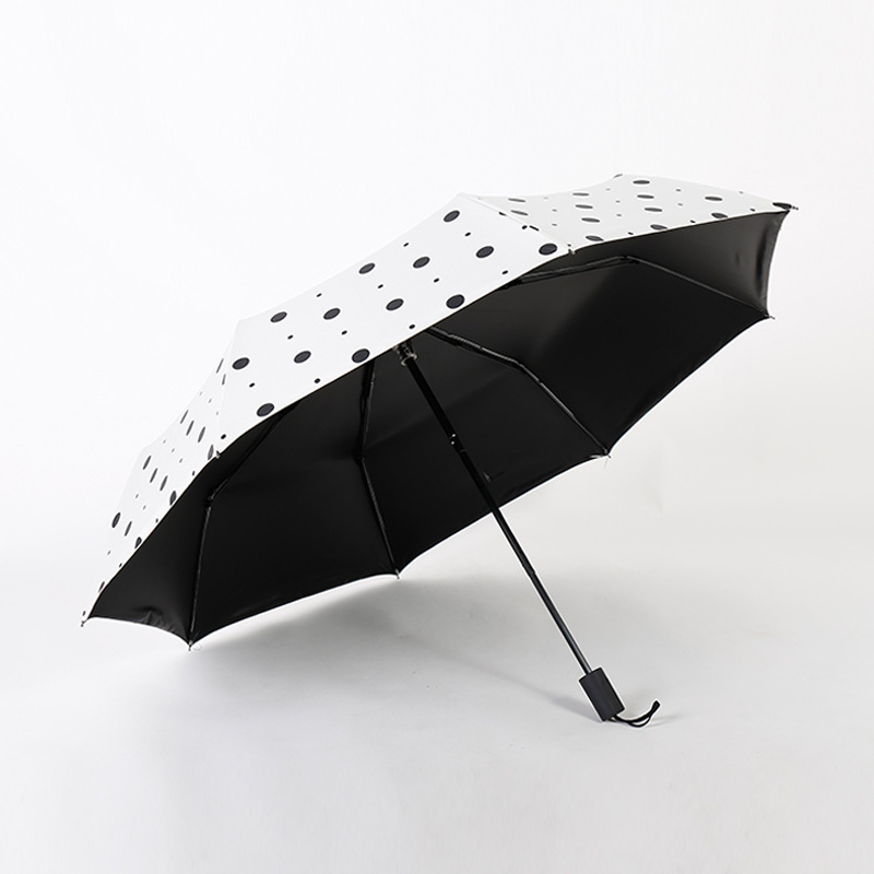 小清新時尚黑點傘折疊傘黑膠女傘遮陽傘防紫外線復古折疊雨傘