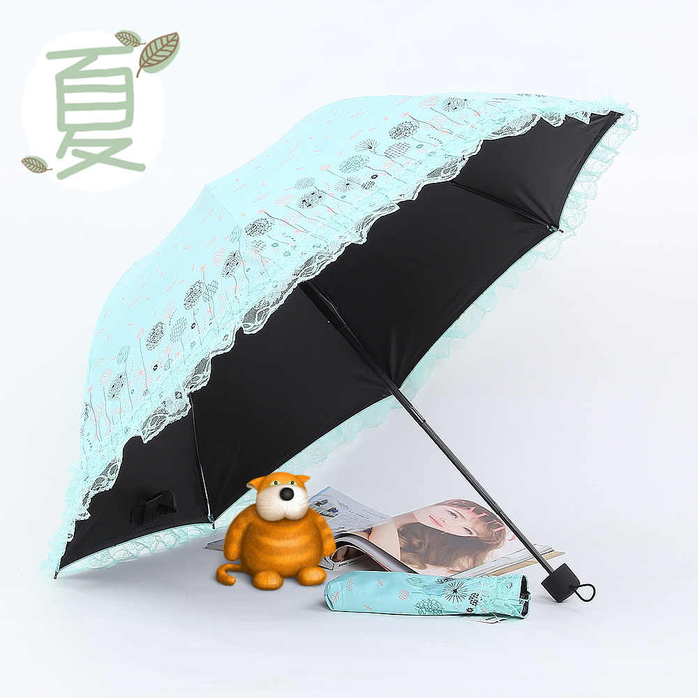 太陽傘防曬蕾絲花邊公主傘拱形遮陽傘超強防紫外線女黑膠傘晴雨傘