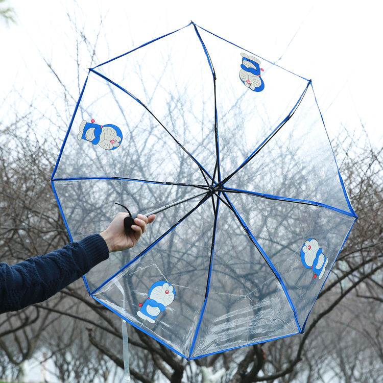 韓國小清新學生青年男女折疊透明雨傘機器貓塑料可愛時尚動畫雨傘