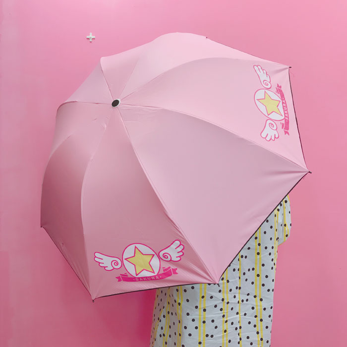 日系軟妹少女心粉色可愛黑膠魔卡少女櫻雨傘折疊晴雨傘兩用太陽傘
