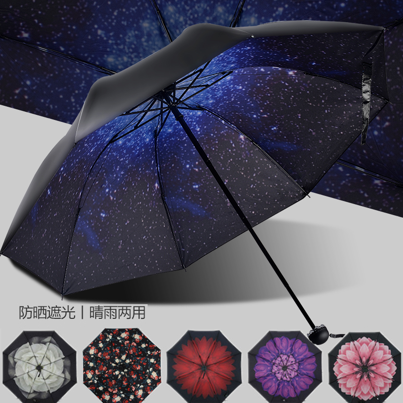 新款創意小黑傘太陽傘加厚黑膠遮陽傘防曬傘防紫外線晴雨傘折疊女