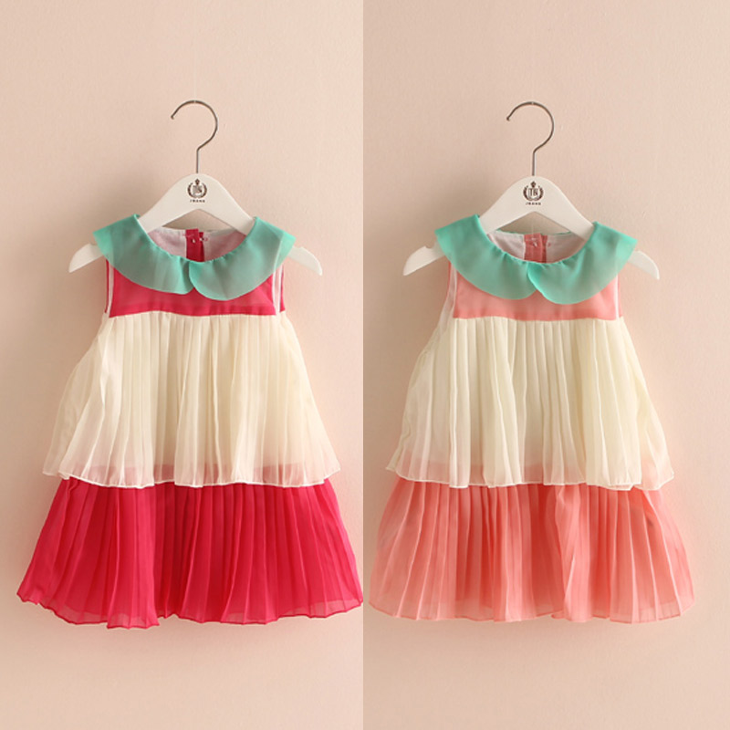寶寶無袖連衣裙 夏裝韓版新款女童童裝 兒童拼色裙子qz-2833