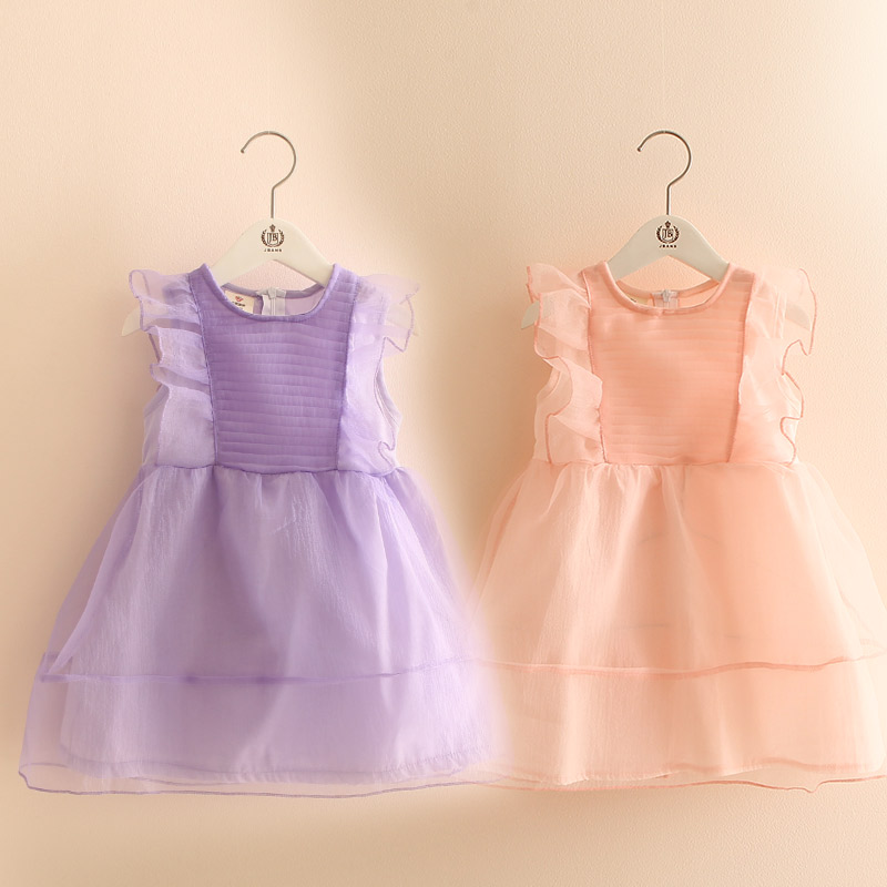 寶寶飛袖連衣裙 夏裝韓版新款女童童裝兒童純色裙子qz-2859