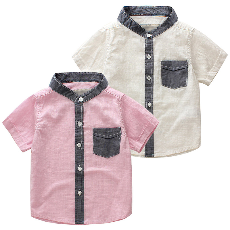 寶寶短袖襯衫 夏裝韓版新款男童童裝兒童棉麻襯衣tx-5702
