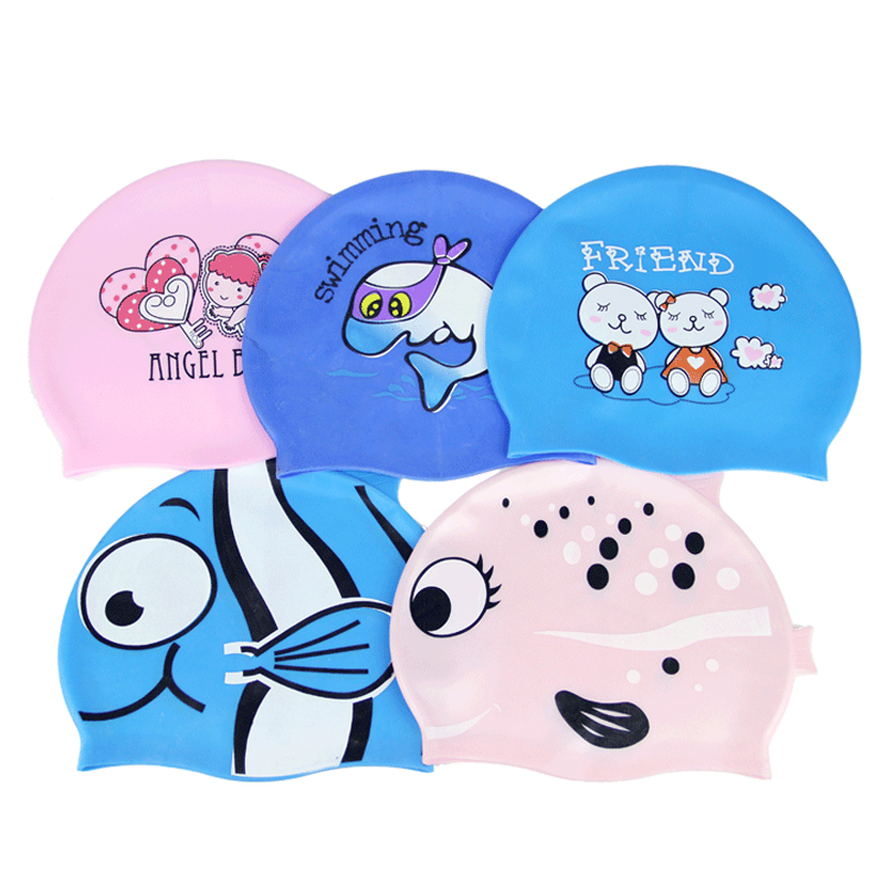 新款硅膠兒童防滑游泳帽超可愛造型 藍色女童 男童防水溫泉游泳帽