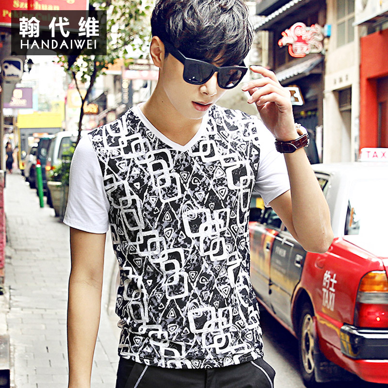 夏裝新款男士短袖T恤韓版修身V領打底衫網狀時尚體恤潮