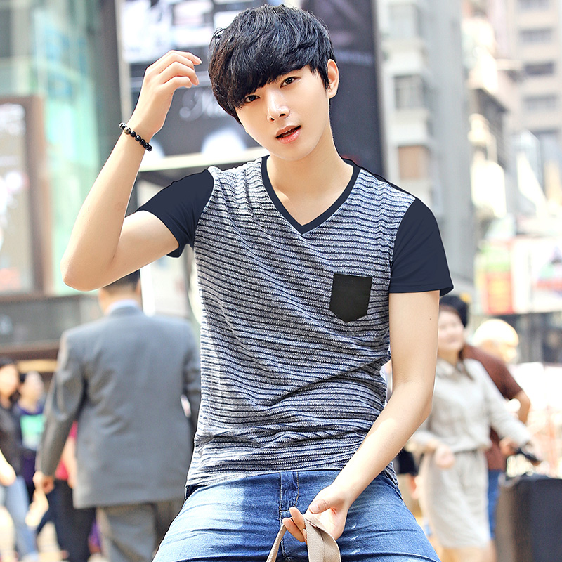  夏裝新款男士短袖T恤 韓版男裝修身薄款打底衫上衣潮