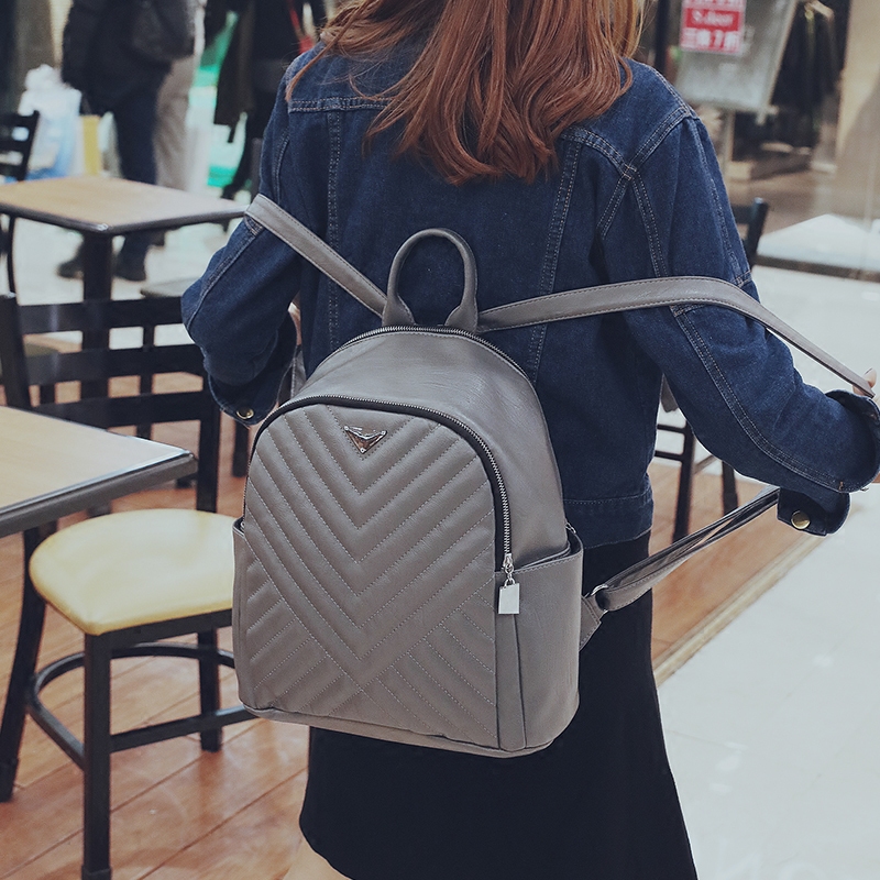 新款潮韓版菱格雙肩包女學院風時尚旅行背包簡約百搭學生書包